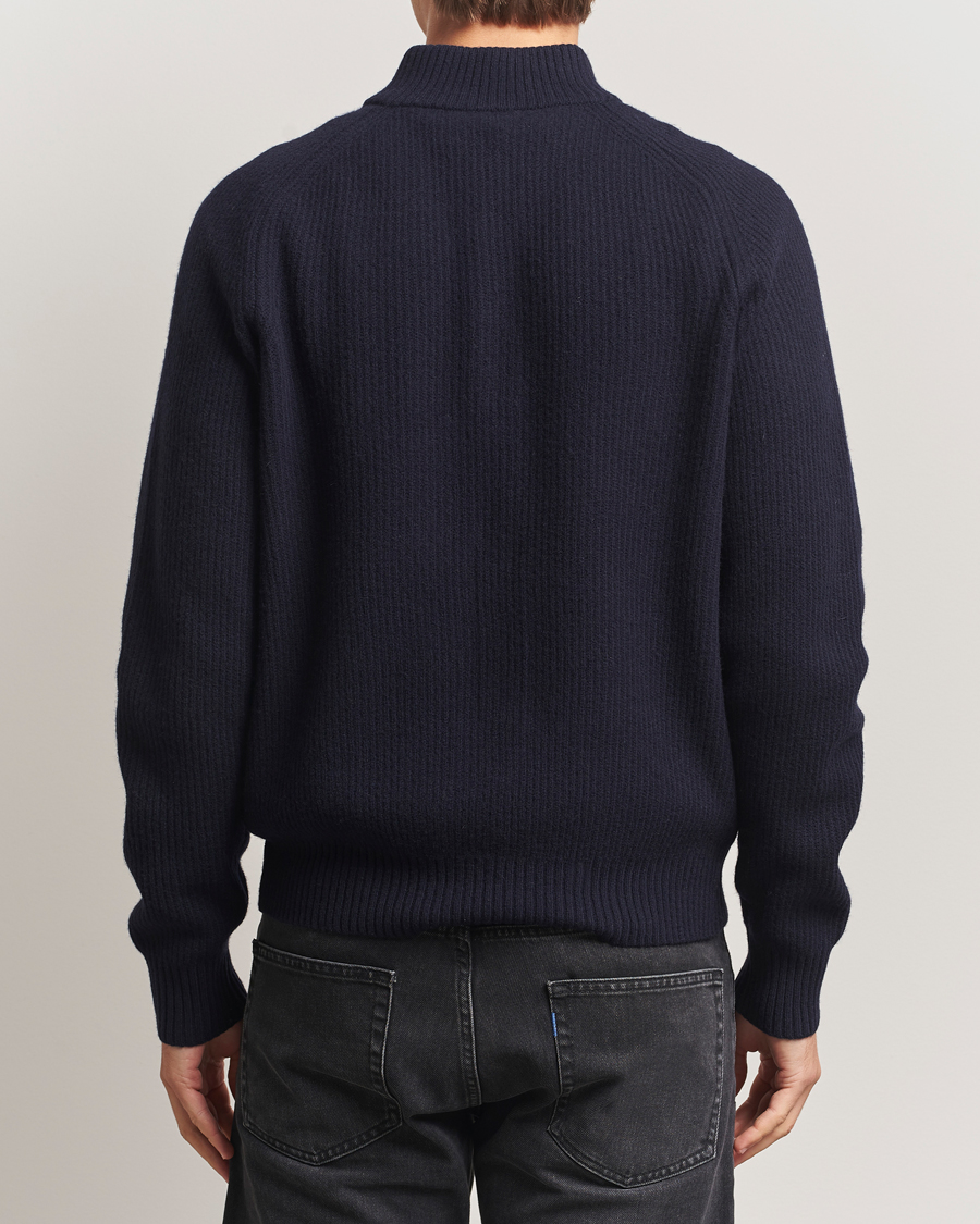 Mies | Puserot | Filippa K | Ribbed Wool Half Zip Navy