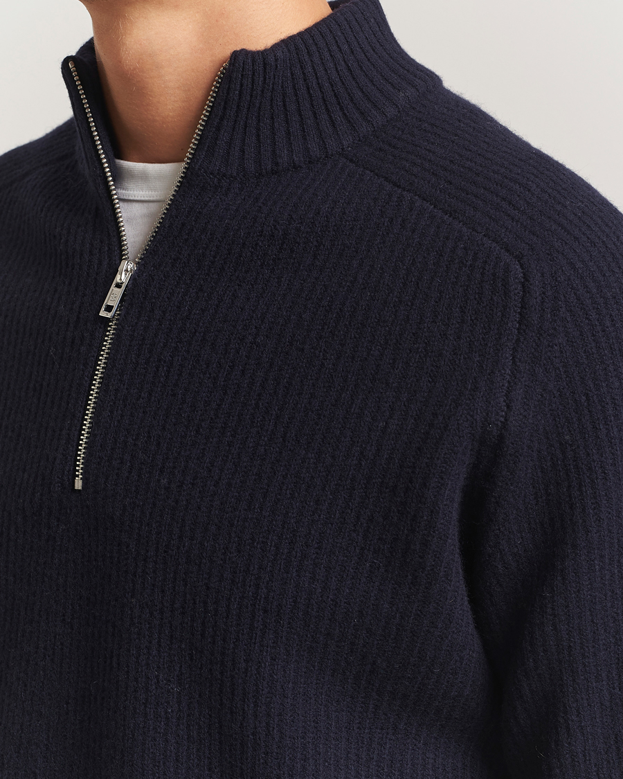 Mies | Puserot | Filippa K | Ribbed Wool Half Zip Navy