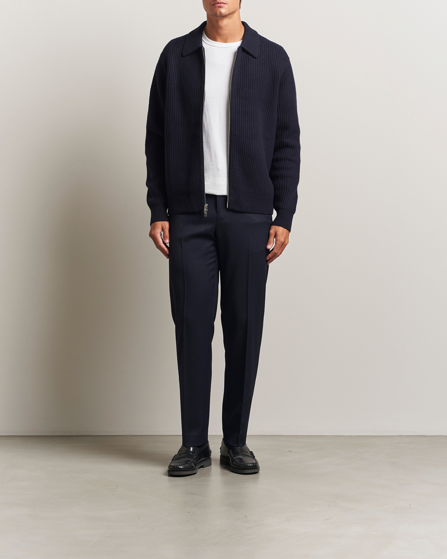 Mies | Puserot | Filippa K | Ribbed Wool Full Zip Cardigan Navy