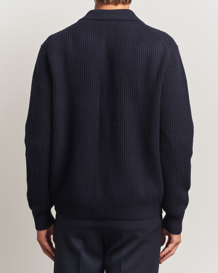 Mies | Puserot | Filippa K | Ribbed Wool Full Zip Cardigan Navy