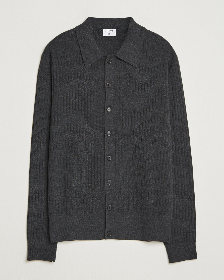 Mies | Puserot | Filippa K | Cotton Merino Knitted Cardigan Anthracite Melange