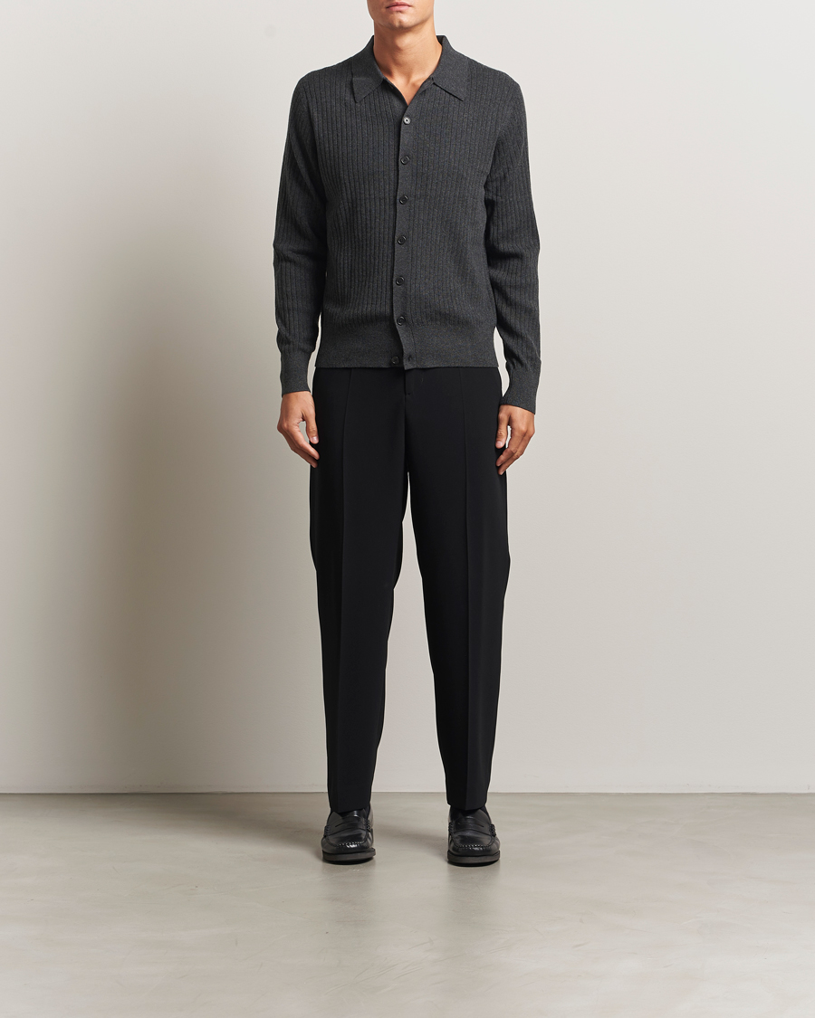 Mies | Puserot | Filippa K | Cotton Merino Knitted Cardigan Anthracite Melange