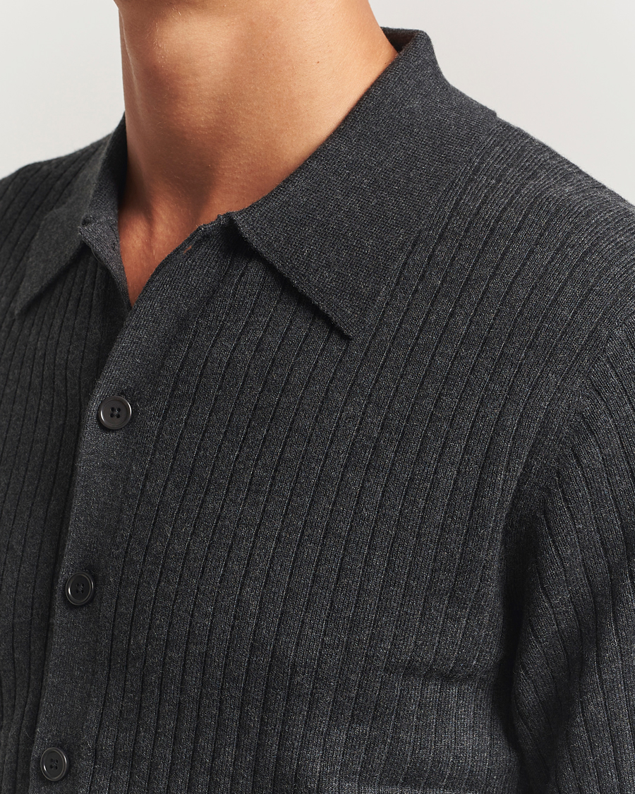 Mies | Puserot | Filippa K | Cotton Merino Knitted Cardigan Anthracite Melange