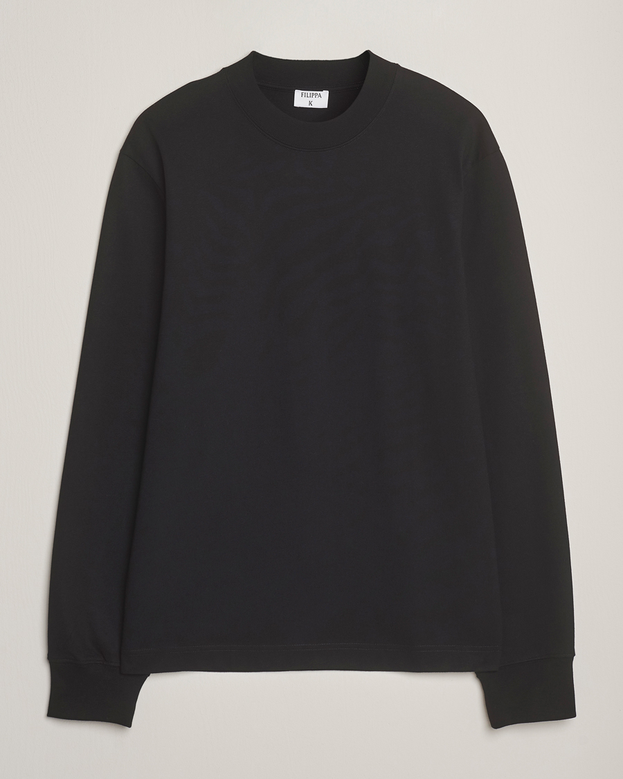 Mies | T-paidat | Filippa K | Heavy Cotton Mock Neck Long Sleeve T-Shirt Black