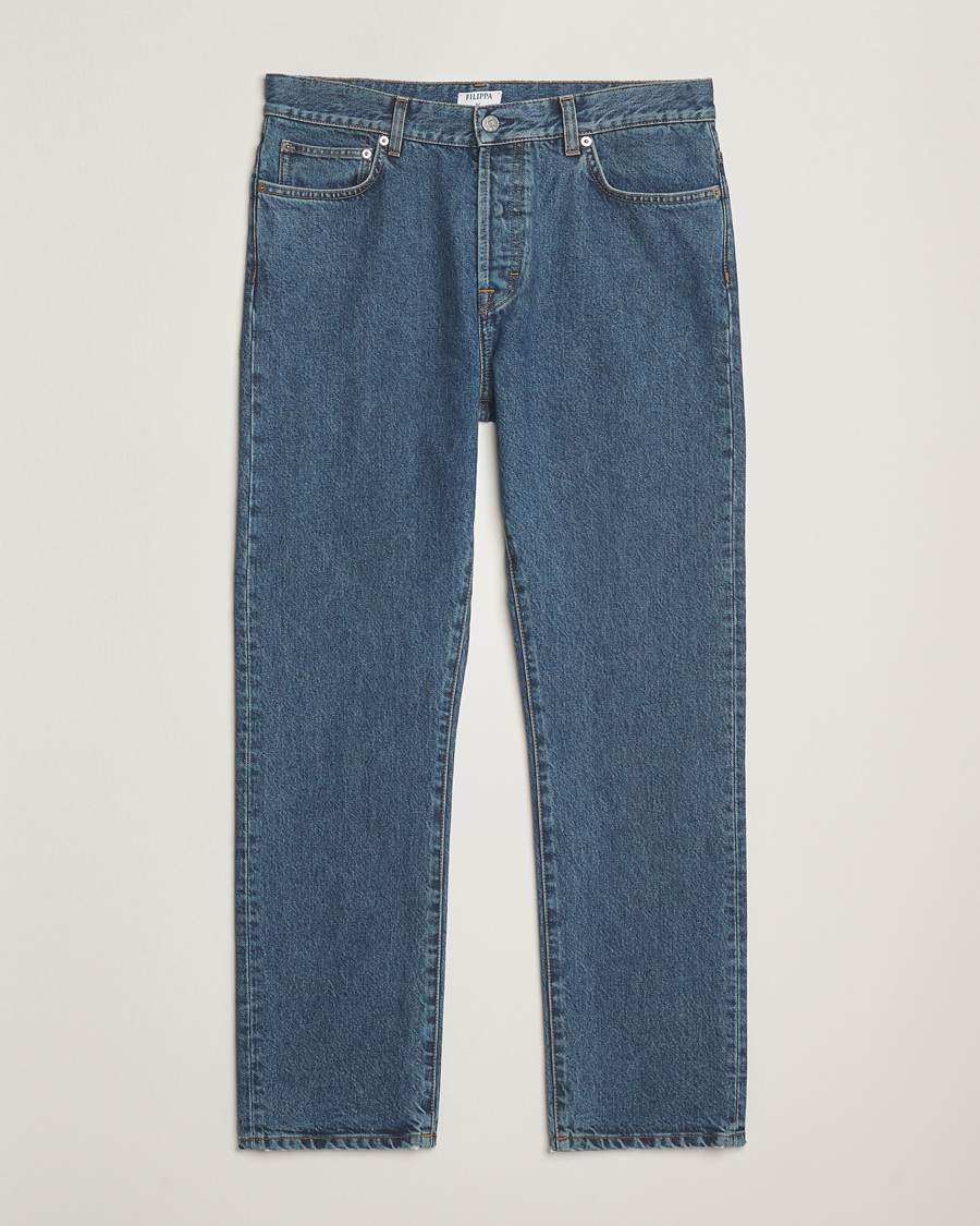 Mies | Farkut | Filippa K | Tapered Cropped Jeans Washed Mid Blue