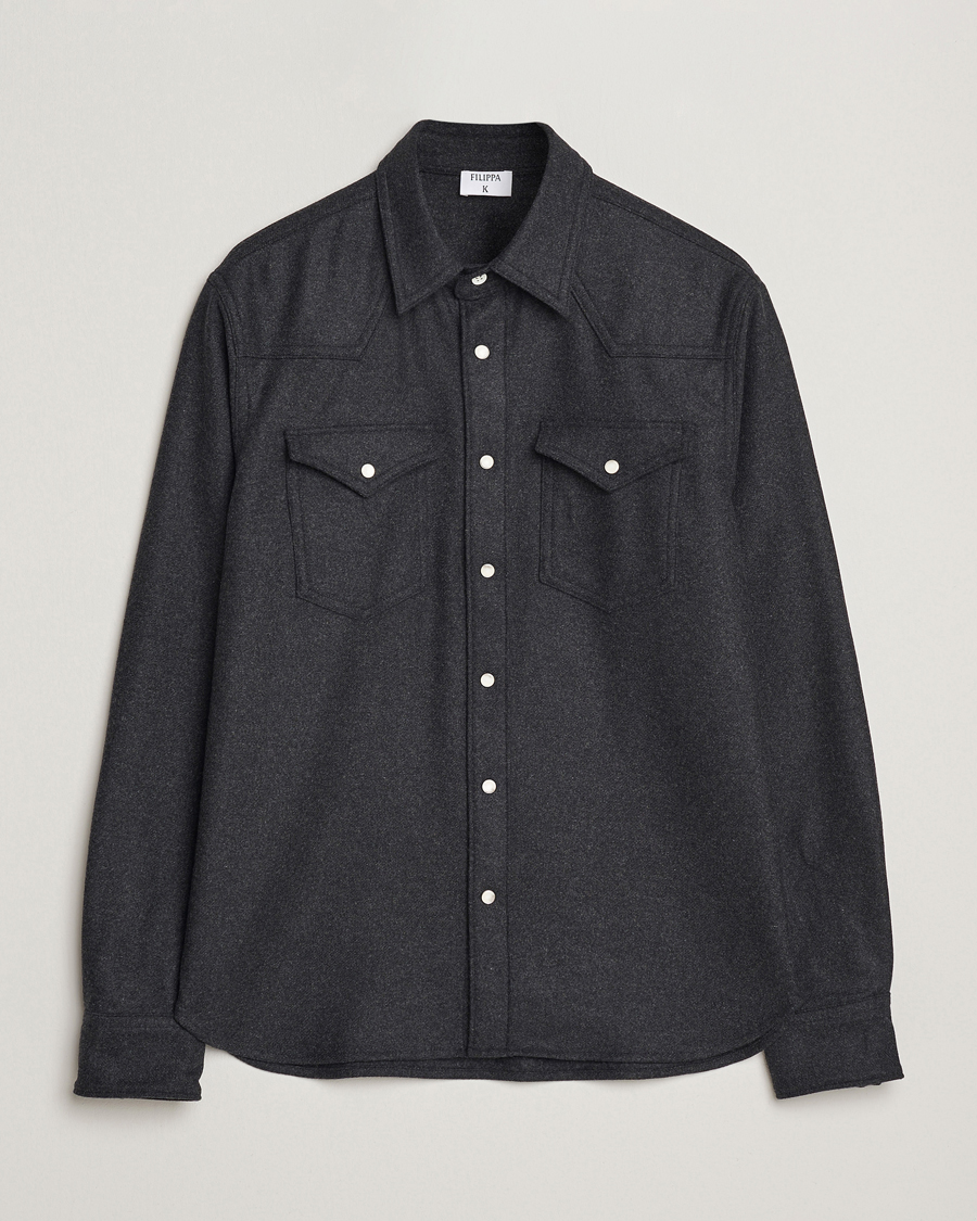 Mies | Kauluspaidat | Filippa K | Western Wool Shirt Anthracite Melange
