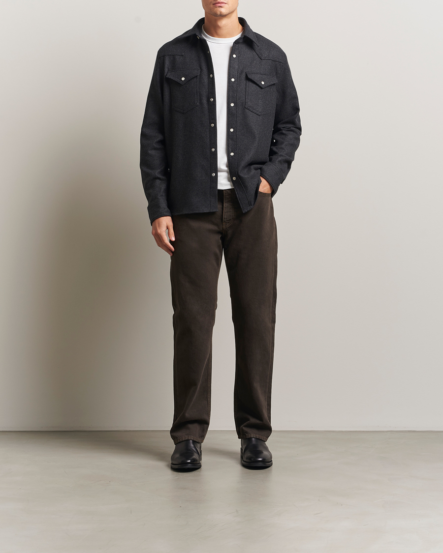 Mies | Kauluspaidat | Filippa K | Western Wool Shirt Anthracite Melange