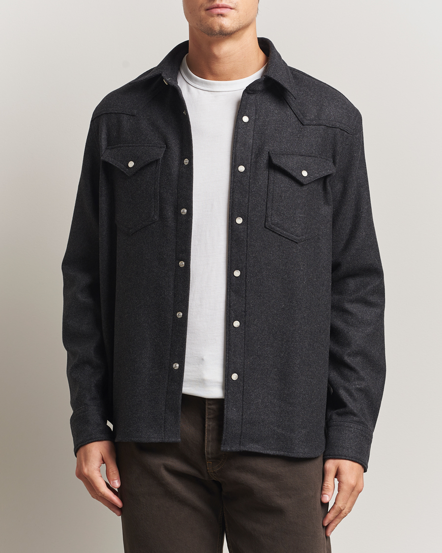 Mies | Kauluspaidat | Filippa K | Western Wool Shirt Anthracite Melange
