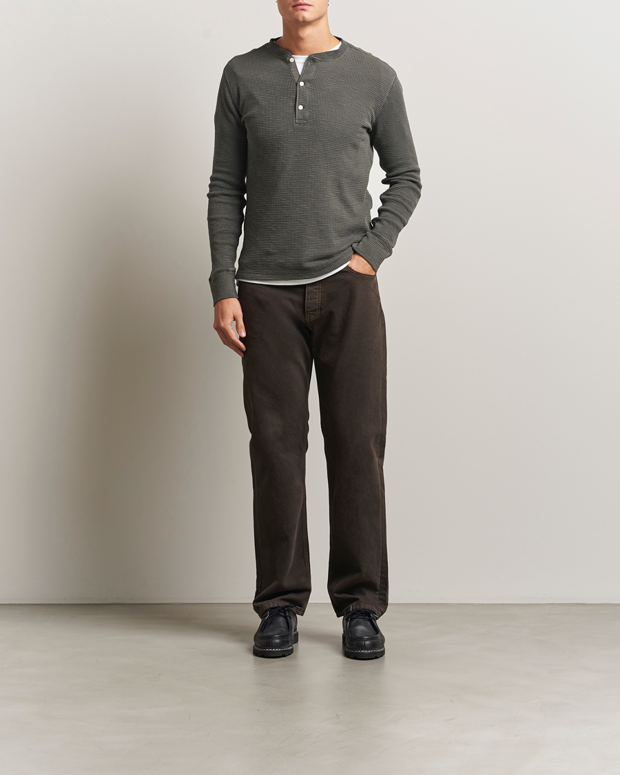 Mies | T-paidat | RRL | Long Sleeve Henley Faded Black