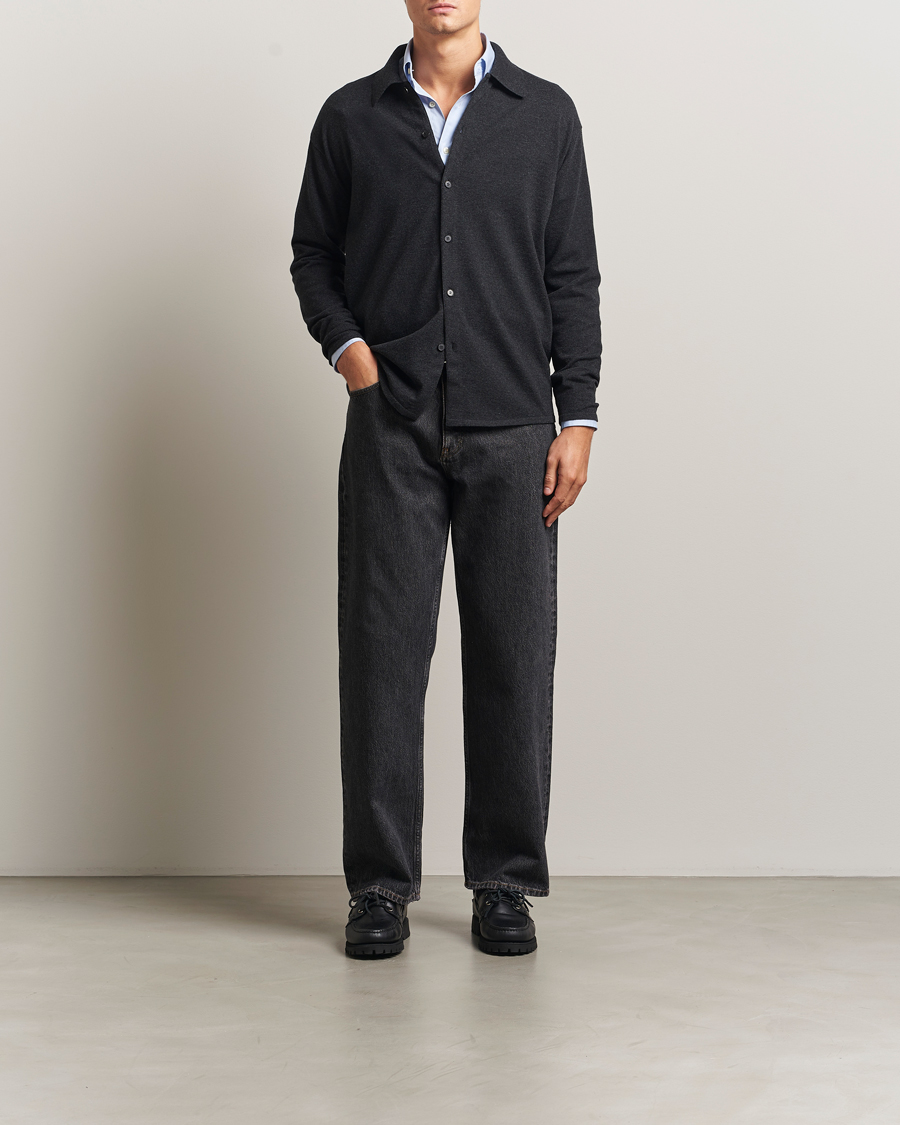 Mies | Puserot | Auralee | Wool Knit Shirt Cardigan Charcoal