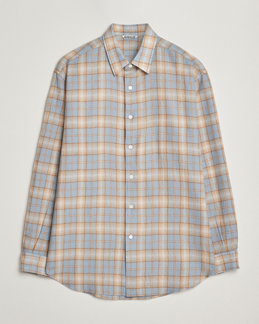 Mies | Kauluspaidat | Auralee | Airy Wool Check Shirt Blue/Beige