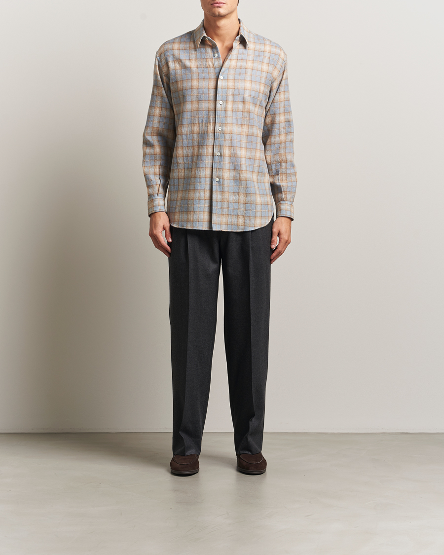 Mies | Kauluspaidat | Auralee | Airy Wool Check Shirt Blue/Beige