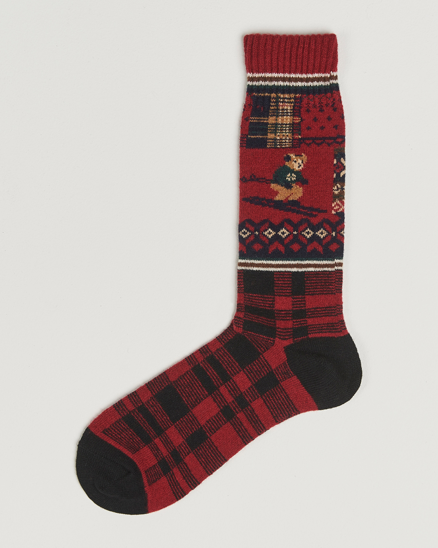 Mies | Alusvaatteet | Polo Ralph Lauren | Patchwork Bear Lambswool Sock Red Multi
