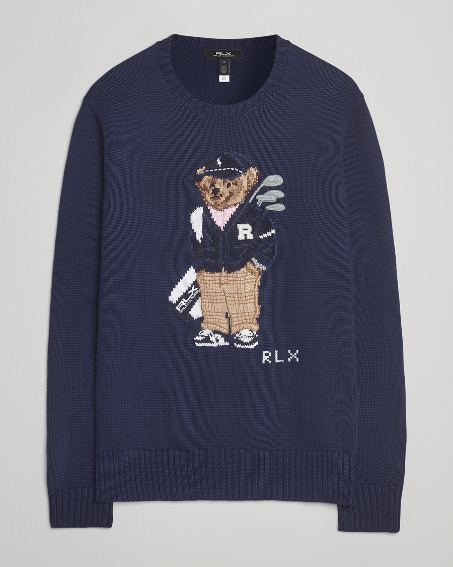 Mies | Puserot | RLX Ralph Lauren | Cotton Crew Neck Bear Sweater Refined Navy