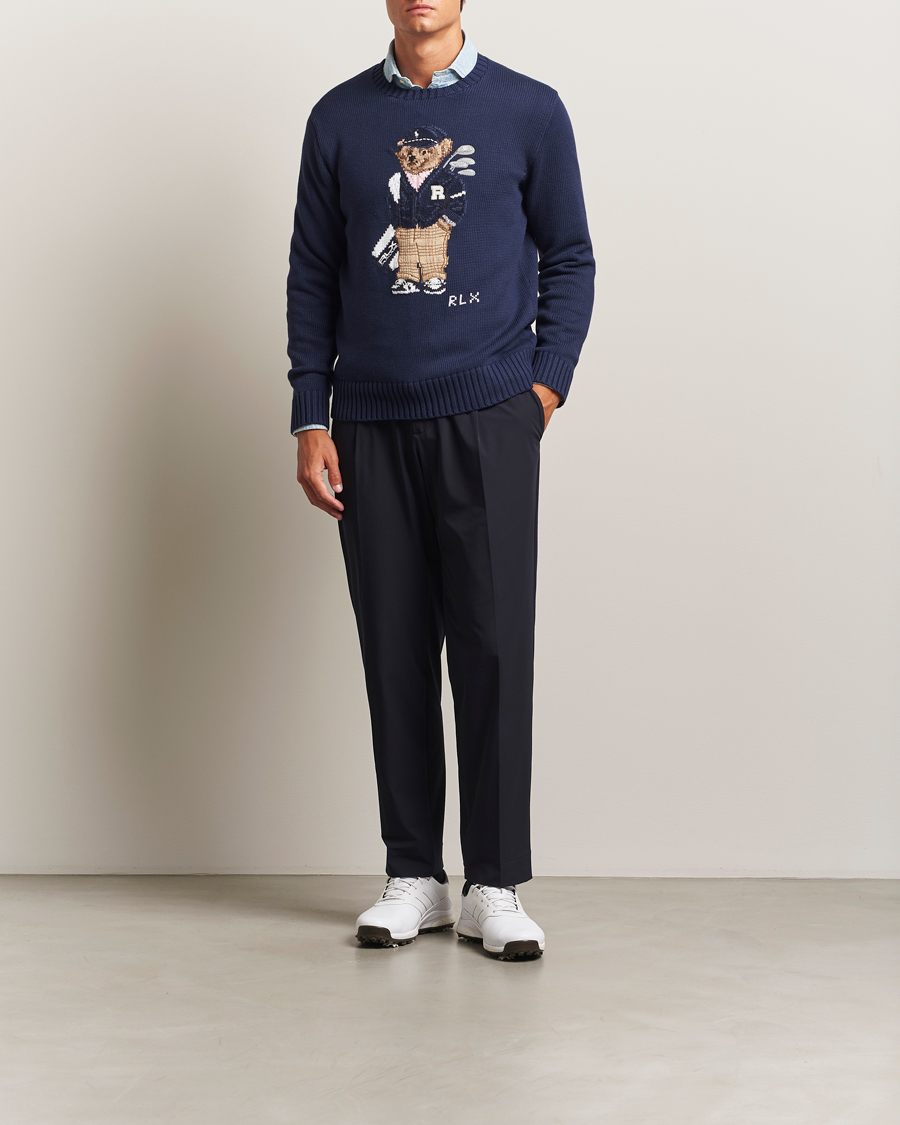 Mies | Puserot | RLX Ralph Lauren | Cotton Crew Neck Bear Sweater Refined Navy
