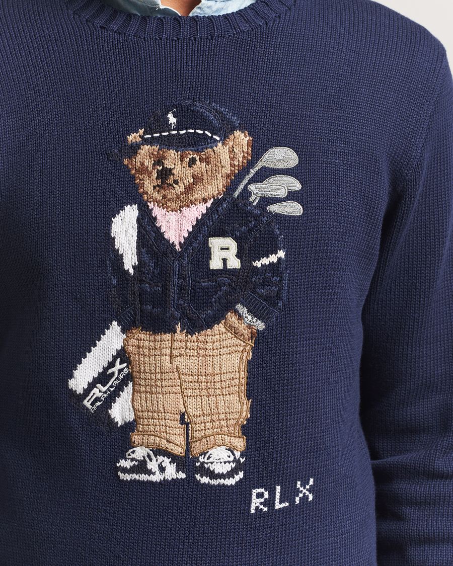 Mies | Puserot | RLX Ralph Lauren | Cotton Crew Neck Bear Sweater Refined Navy