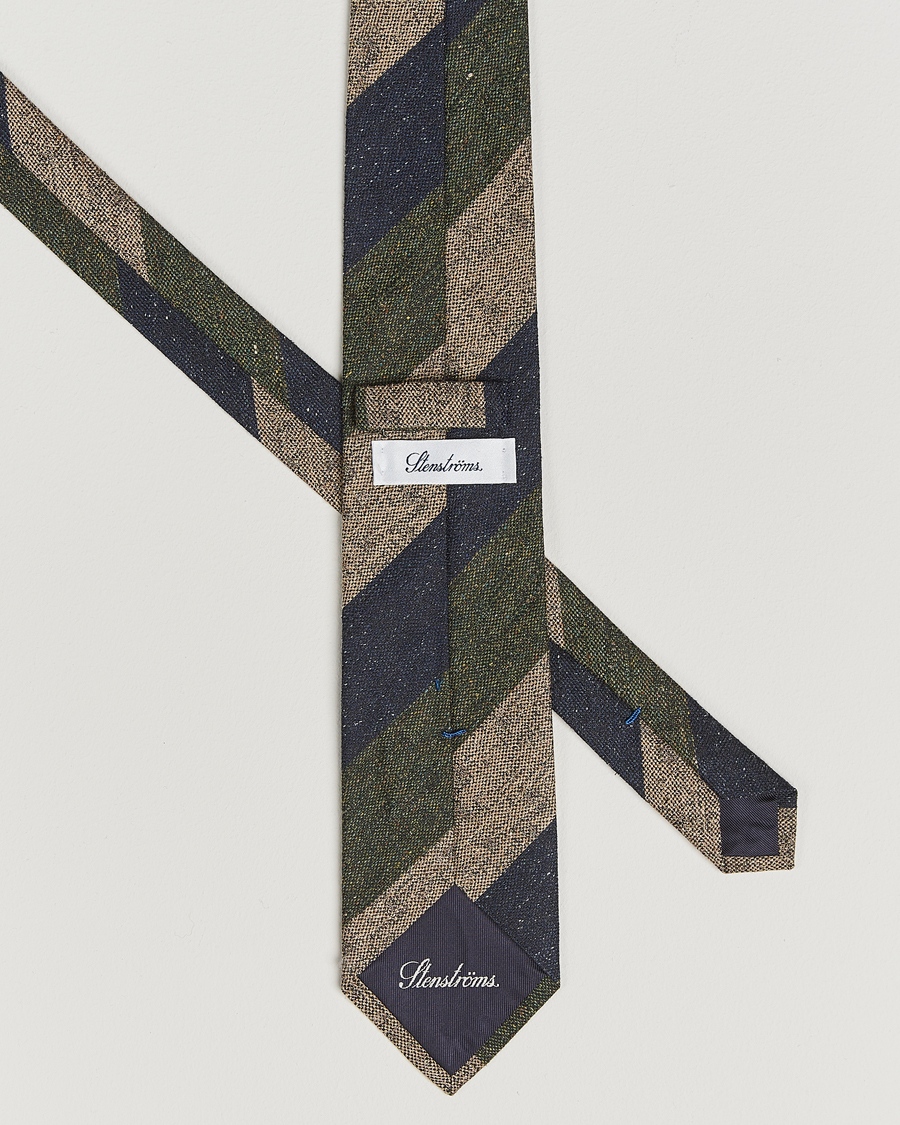 Mies | Stenströms Woven Striped Silk Tie 7,5cm Navy/Green/Beige | Stenströms | Woven Striped Silk Tie 7,5cm Navy/Green/Beige