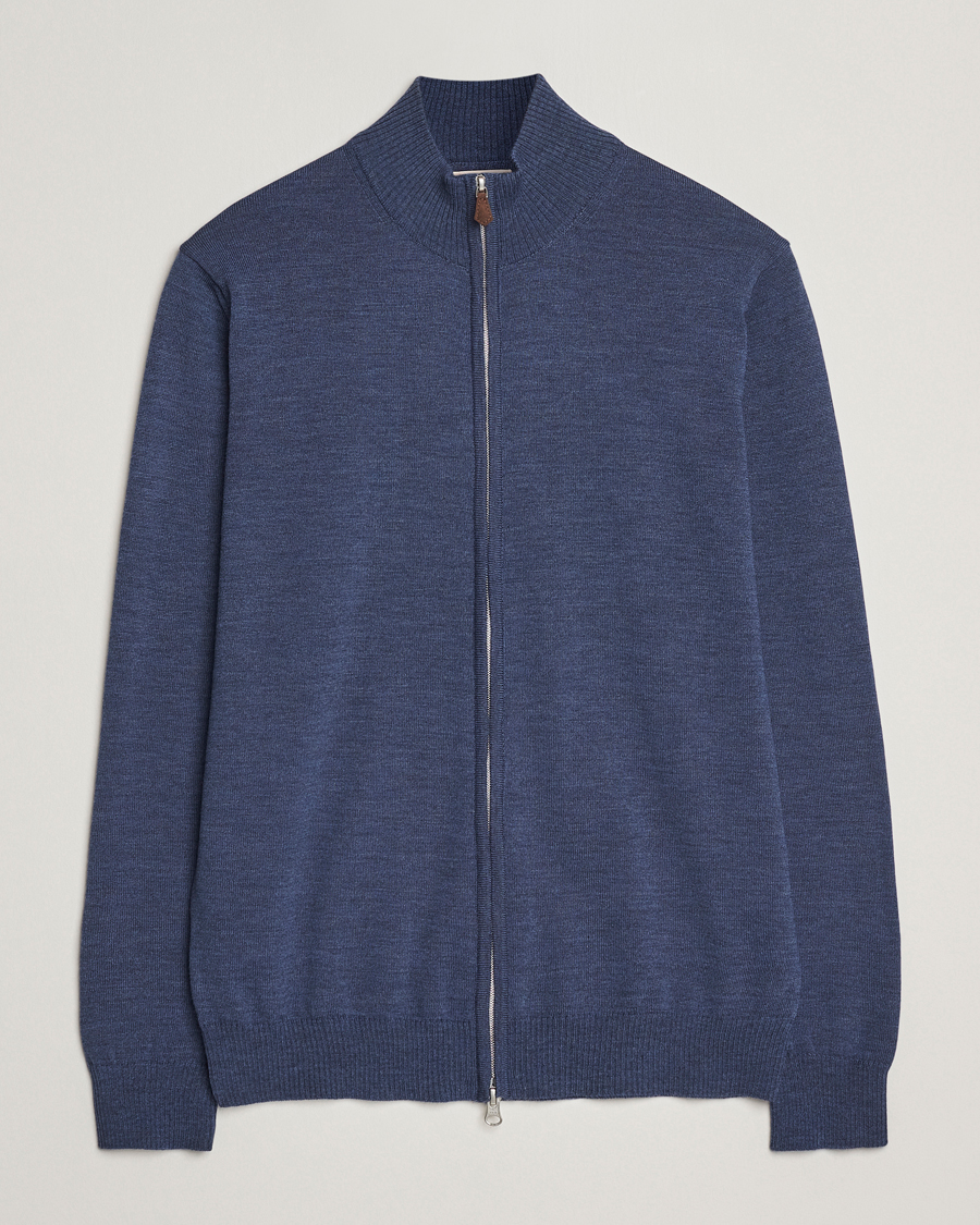 Mies | Puserot | Stenströms | Merino Full Zip Denim Blue
