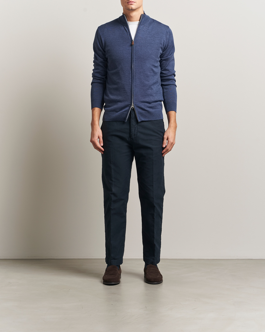 Mies | Puserot | Stenströms | Merino Full Zip Denim Blue