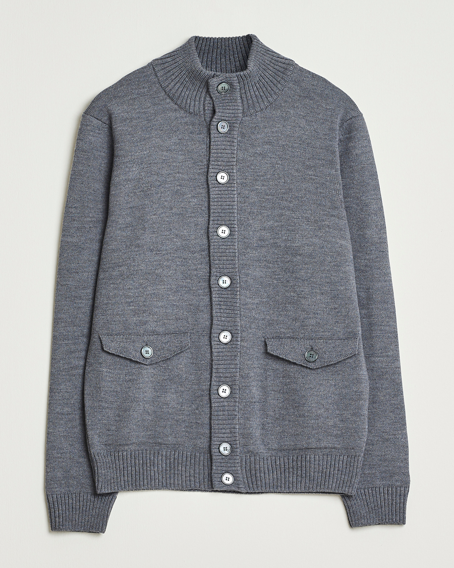 Mies | Puserot | Stenströms | Chunky Knitted Merino Cardigan Grey