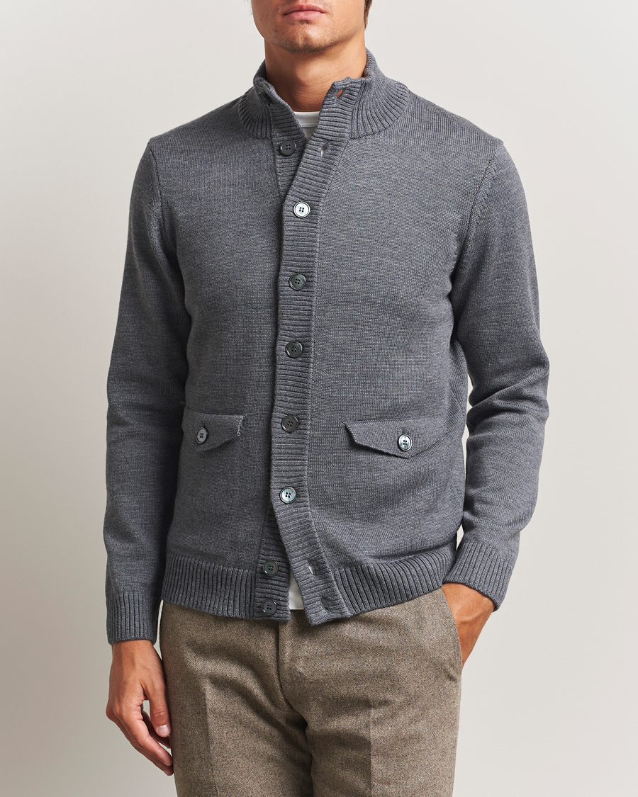 Mies | Puserot | Stenströms | Chunky Knitted Merino Cardigan Grey
