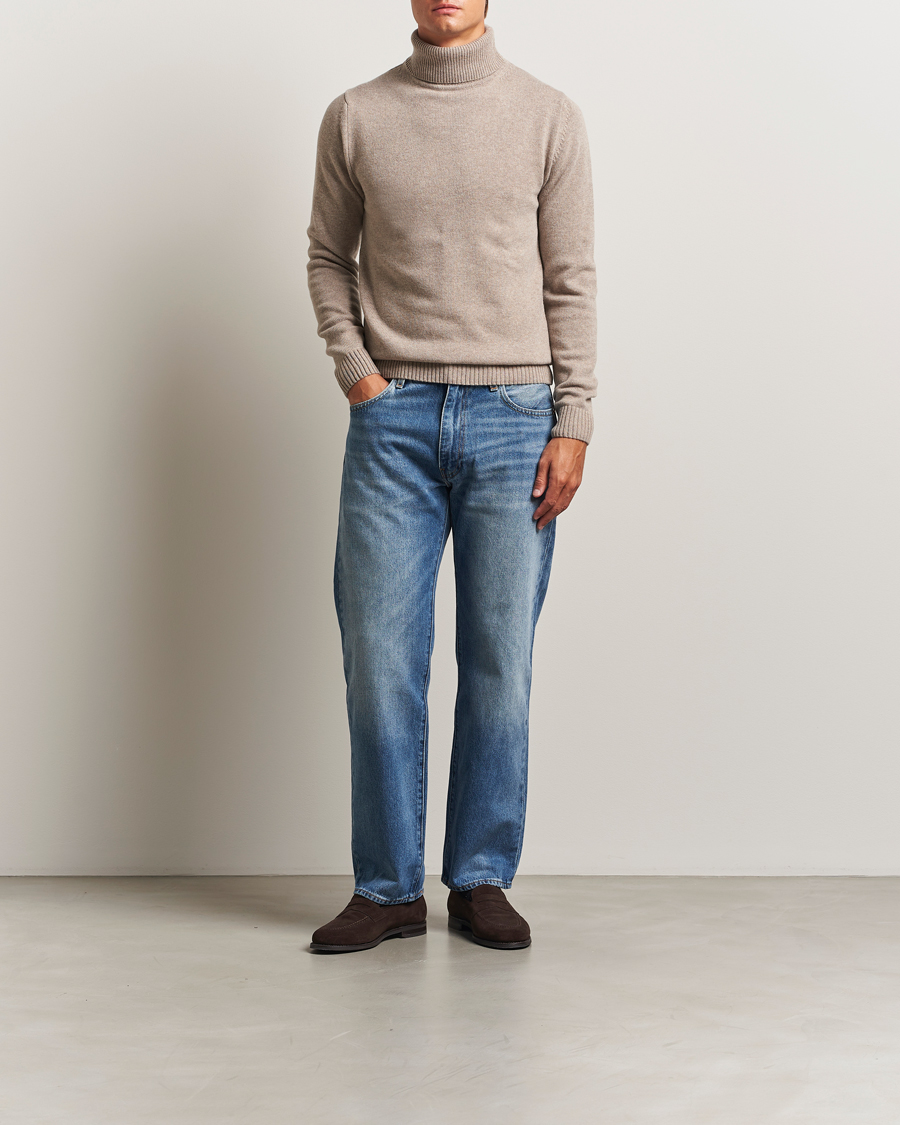 Mies | Puserot | Stenströms | Brushed Merino Rollneck Light Brown