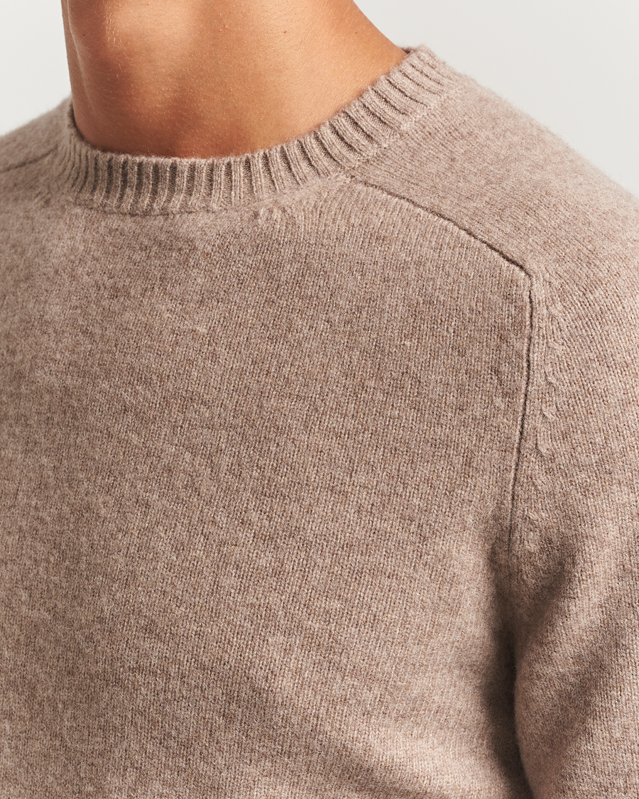 Mies | Puserot | Stenströms | Knitted Yak/Merino Crew Neck Light Brown