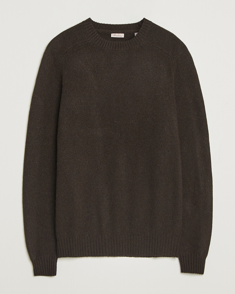 Mies | Puserot | Stenströms | Knitted Yak/Merino Crew Neck Brown