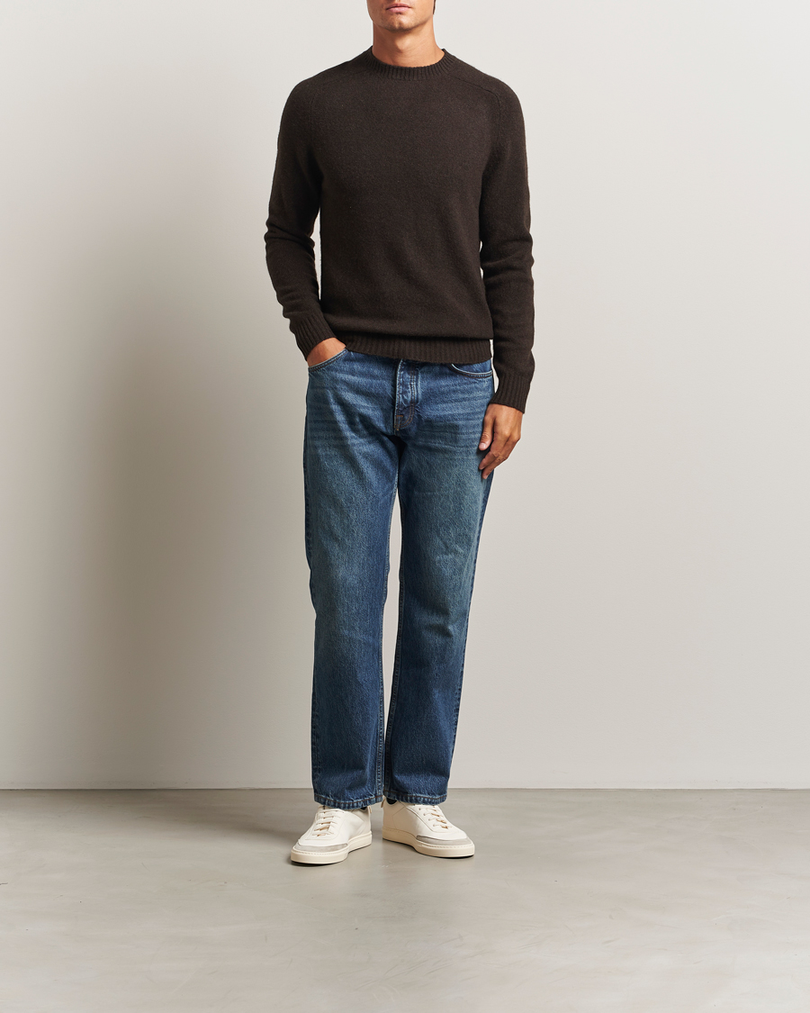 Mies | Puserot | Stenströms | Knitted Yak/Merino Crew Neck Brown