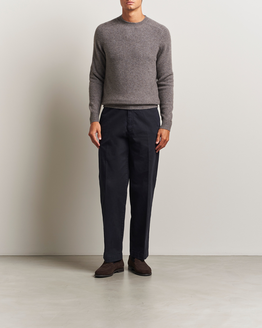Mies | Puserot | Stenströms | Knitted Yak/Merino Crew Neck Grey