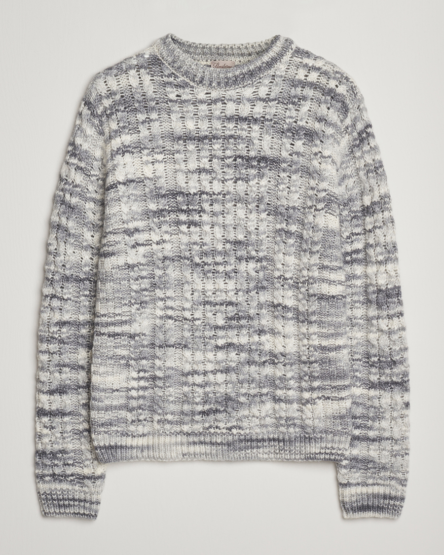 Mies | Puserot | Stenströms | Alpacka Cable Knitted Crew Neck Grey