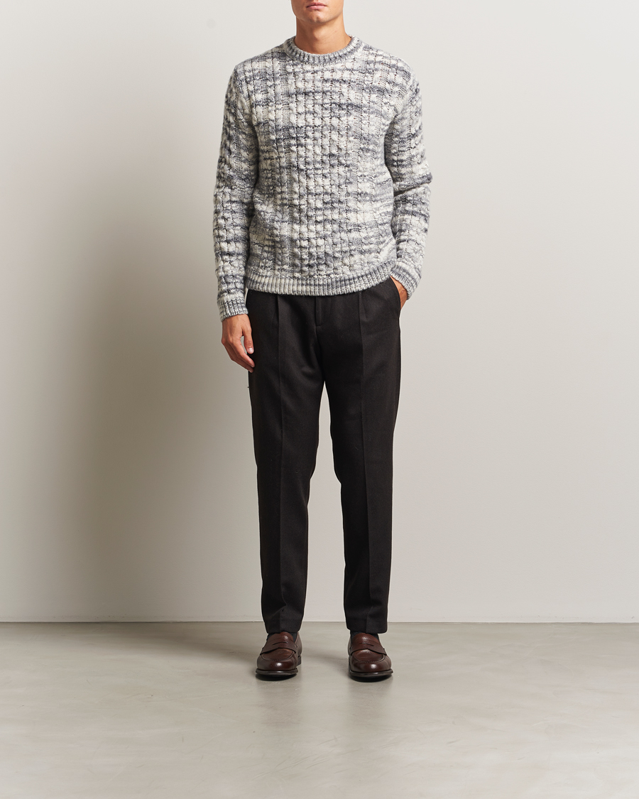 Mies | Puserot | Stenströms | Alpacka Cable Knitted Crew Neck Grey