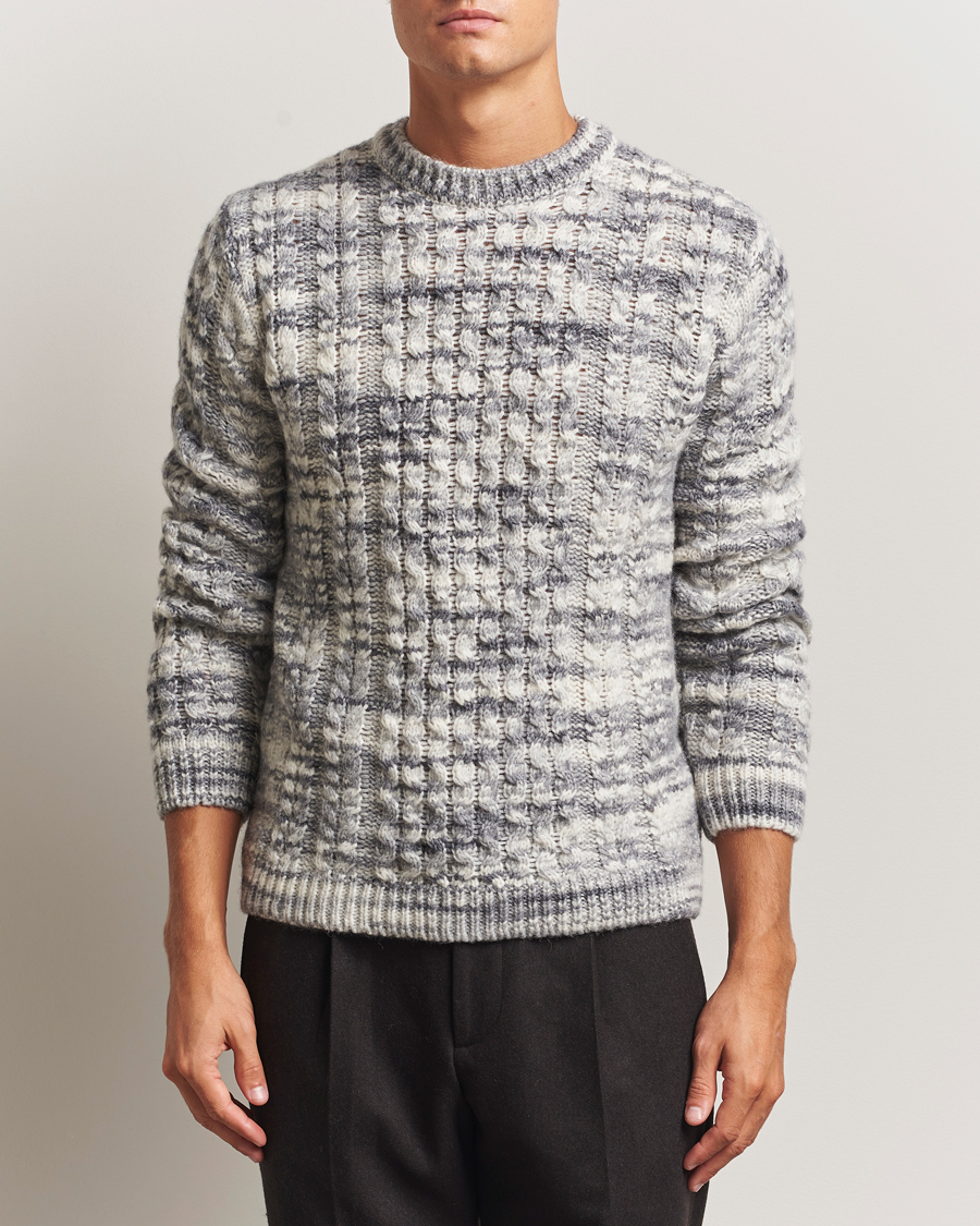 Mies | Puserot | Stenströms | Alpacka Cable Knitted Crew Neck Grey