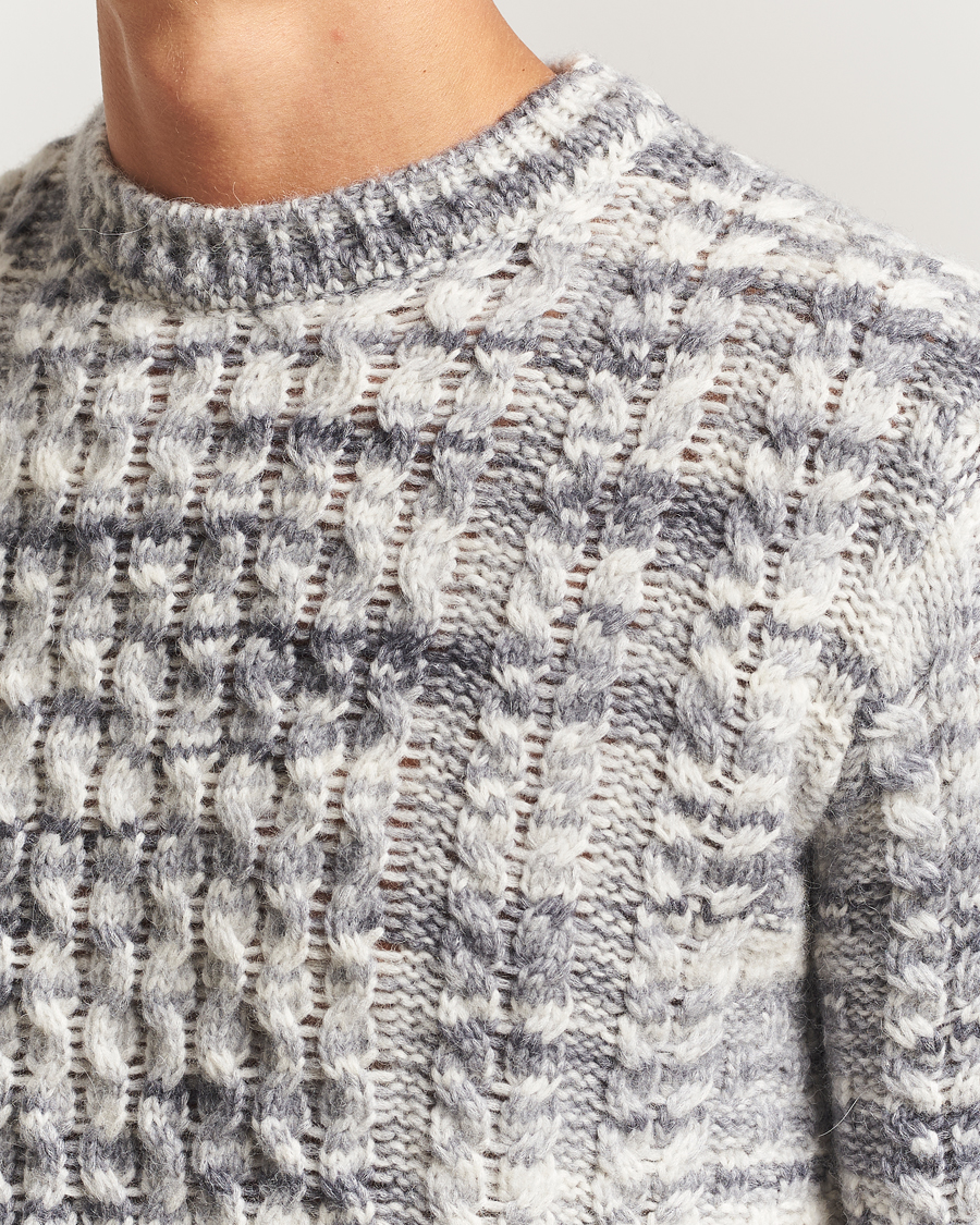 Mies | Puserot | Stenströms | Alpacka Cable Knitted Crew Neck Grey
