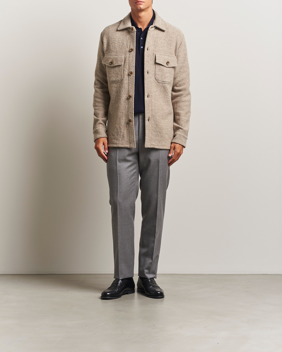 Mies | Kauluspaidat | Stenströms | Felted Wool Overshirt Beige