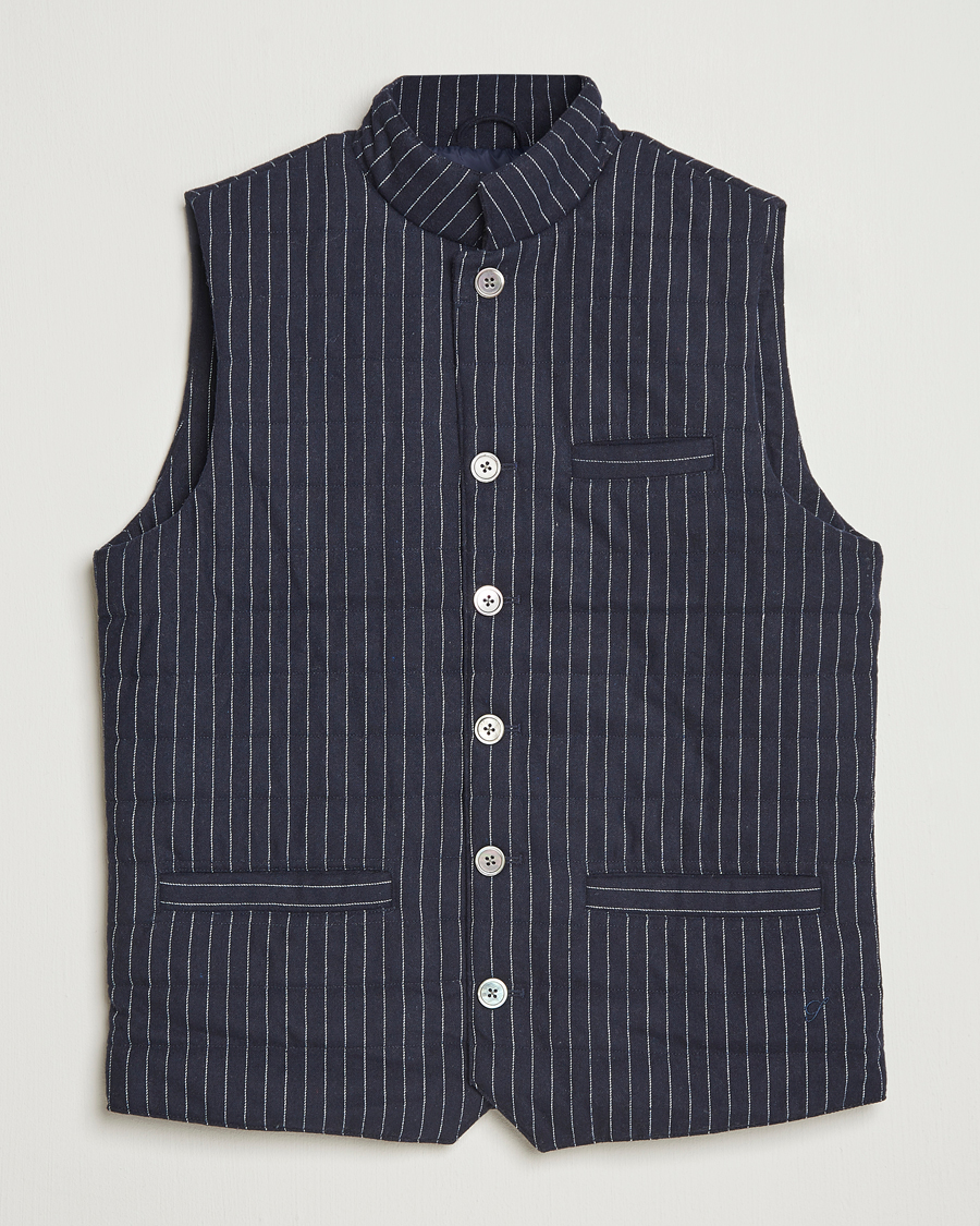Mies | Ulkoliivit | Stenströms | Wool Pinstripe Padded Vest Blue