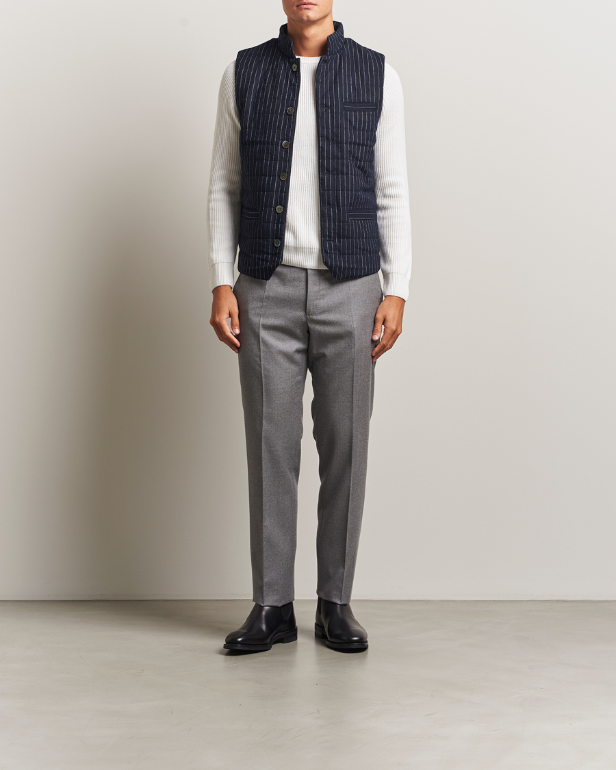 Mies | Ulkoliivit | Stenströms | Wool Pinstripe Padded Vest Blue