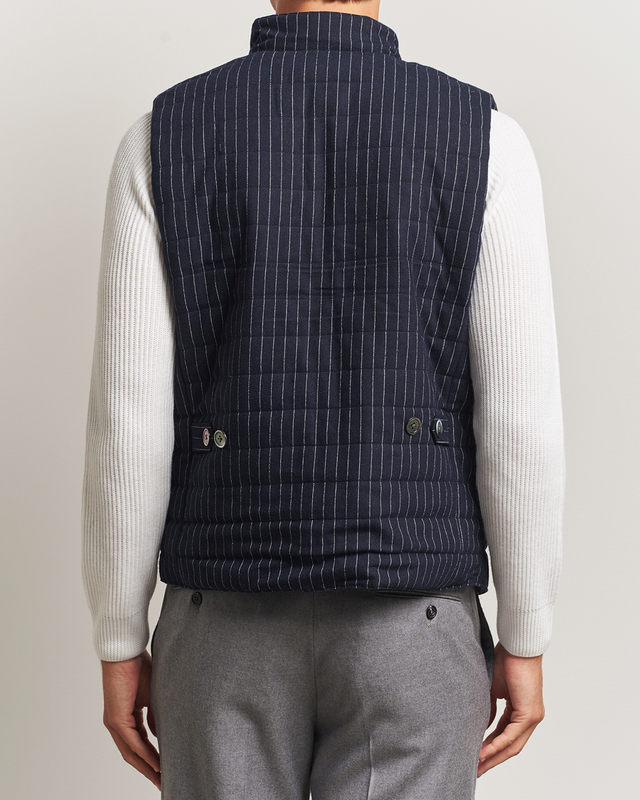 Mies | Ulkoliivit | Stenströms | Wool Pinstripe Padded Vest Blue