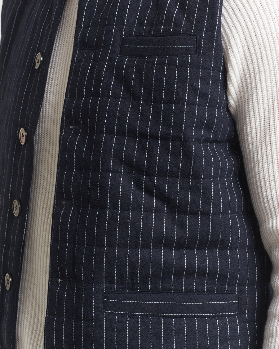 Mies | Ulkoliivit | Stenströms | Wool Pinstripe Padded Vest Blue