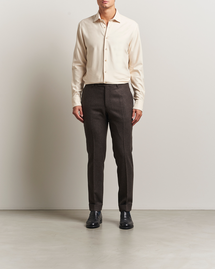 Mies | Kauluspaidat | Stenströms | Regular Fit Cut Away Flannel Shirt Light Beige