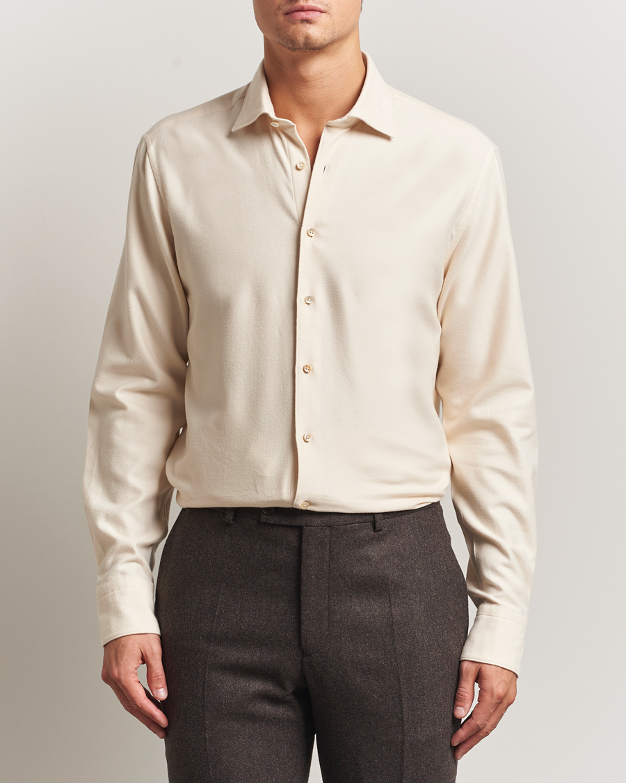 Mies | Kauluspaidat | Stenströms | Regular Fit Cut Away Flannel Shirt Light Beige