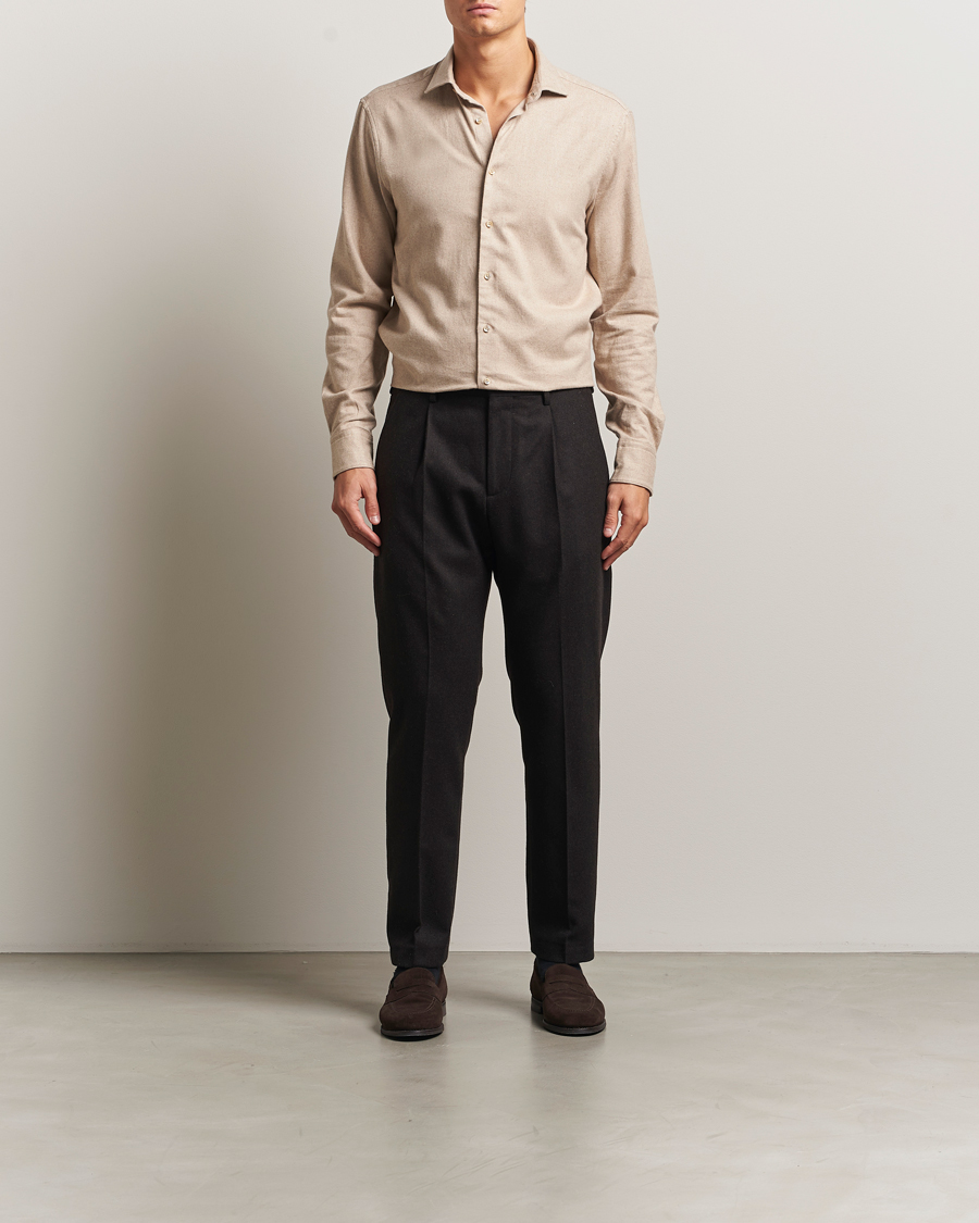 Mies | Kauluspaidat | Stenströms | Regular Fit Cut Away Flannel Shirt Beige