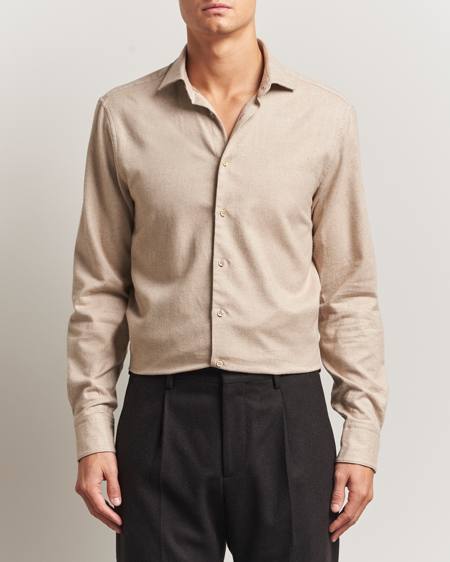 Mies | Kauluspaidat | Stenströms | Regular Fit Cut Away Flannel Shirt Beige