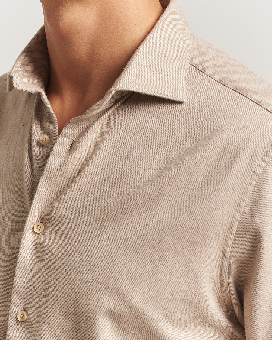 Mies | Kauluspaidat | Stenströms | Regular Fit Cut Away Flannel Shirt Beige