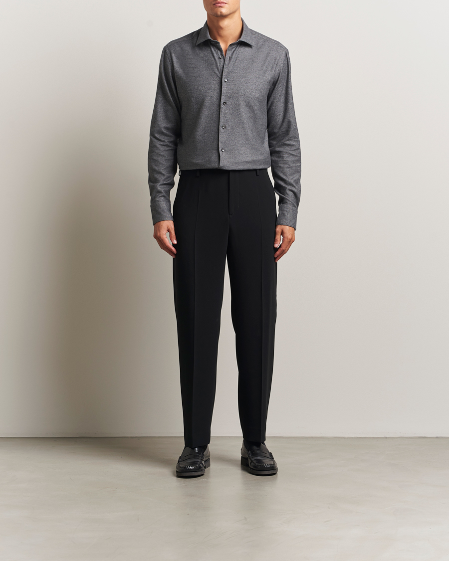 Mies | Kauluspaidat | Stenströms | Regular Fit Cut Away Flannel Shirt Grey