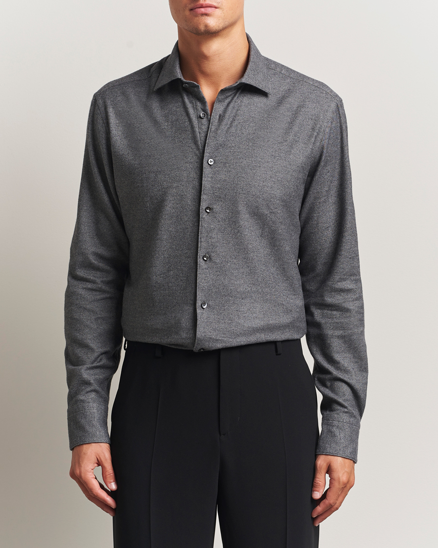 Mies | Kauluspaidat | Stenströms | Regular Fit Cut Away Flannel Shirt Grey