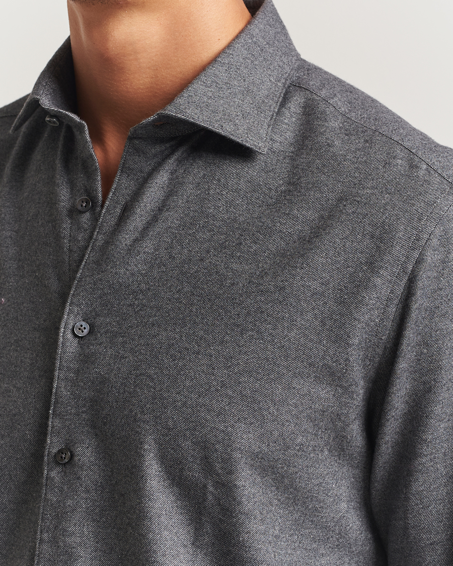 Mies | Kauluspaidat | Stenströms | Regular Fit Cut Away Flannel Shirt Grey