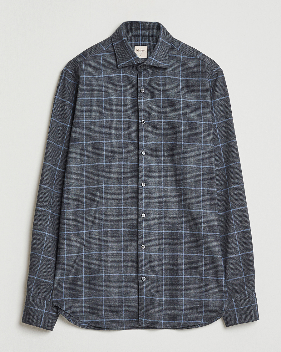 Mies | Kauluspaidat | Stenströms | Regular Fit Overcheck Flannel Shirt Dark Grey