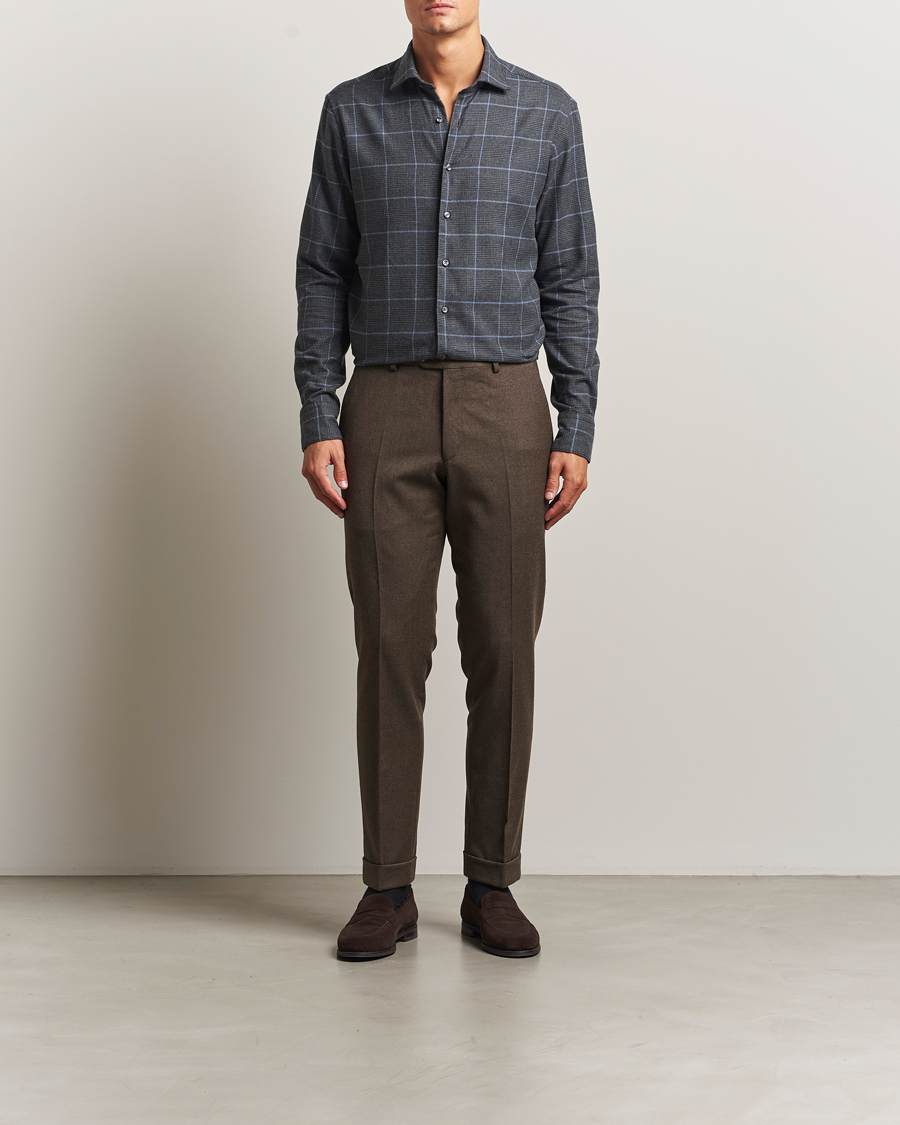 Mies | Kauluspaidat | Stenströms | Regular Fit Overcheck Flannel Shirt Dark Grey