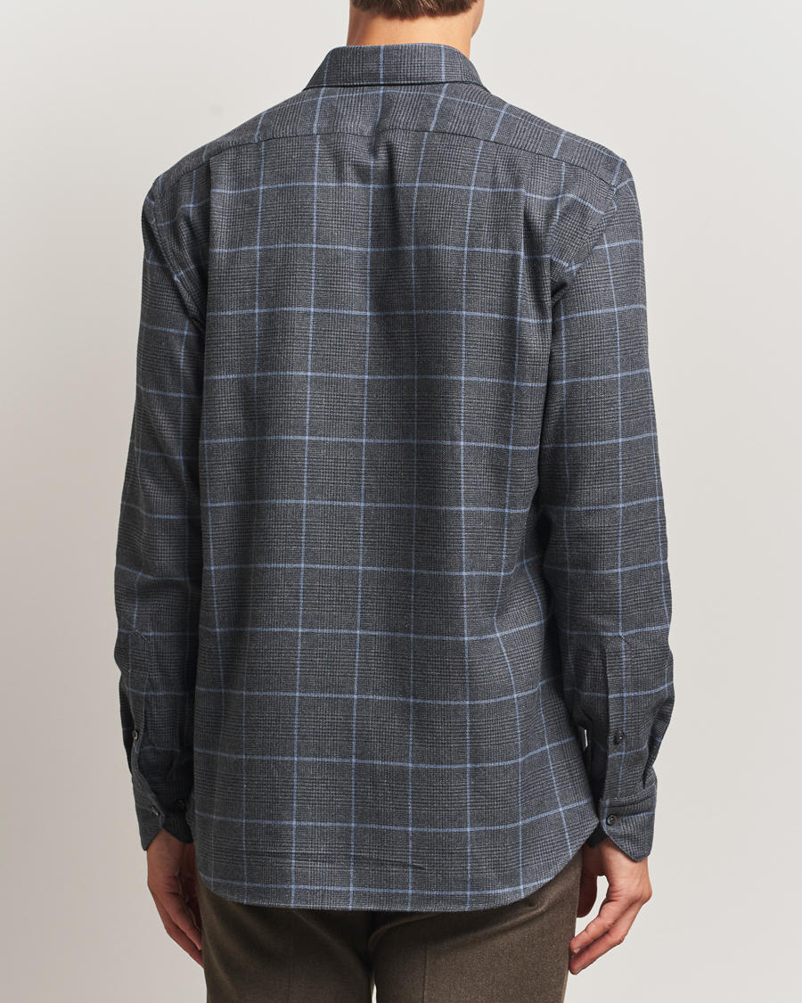 Mies | Kauluspaidat | Stenströms | Regular Fit Overcheck Flannel Shirt Dark Grey